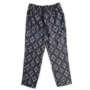 Style Co Linen Pants Womens 4‎ Blue White Elastic Waist Pull On Loose Geometric